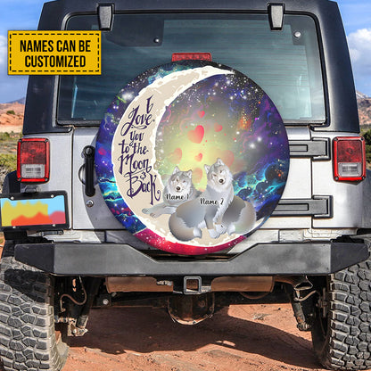 Petthouse | Customized Wolf Couple Spare Tire Cover Valentine I Love You To The Moon And Back