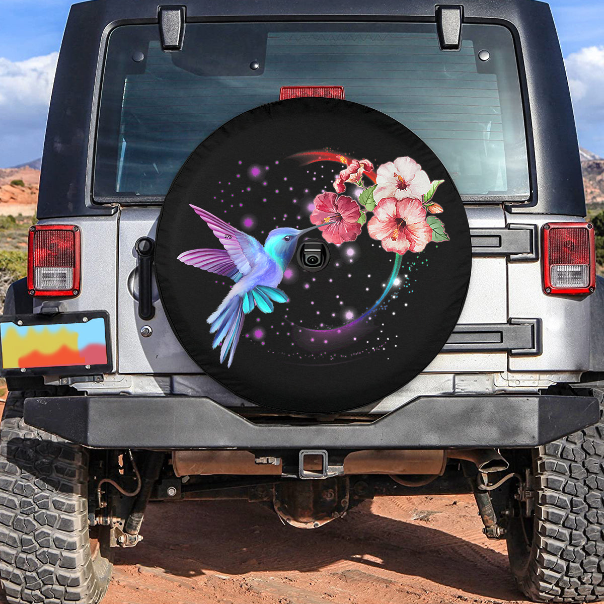 Petthouse | Hummingbird Hibiscus Flower Spare Tire Cover Hummingbird Wheel Cover Truck Trailer Accessory