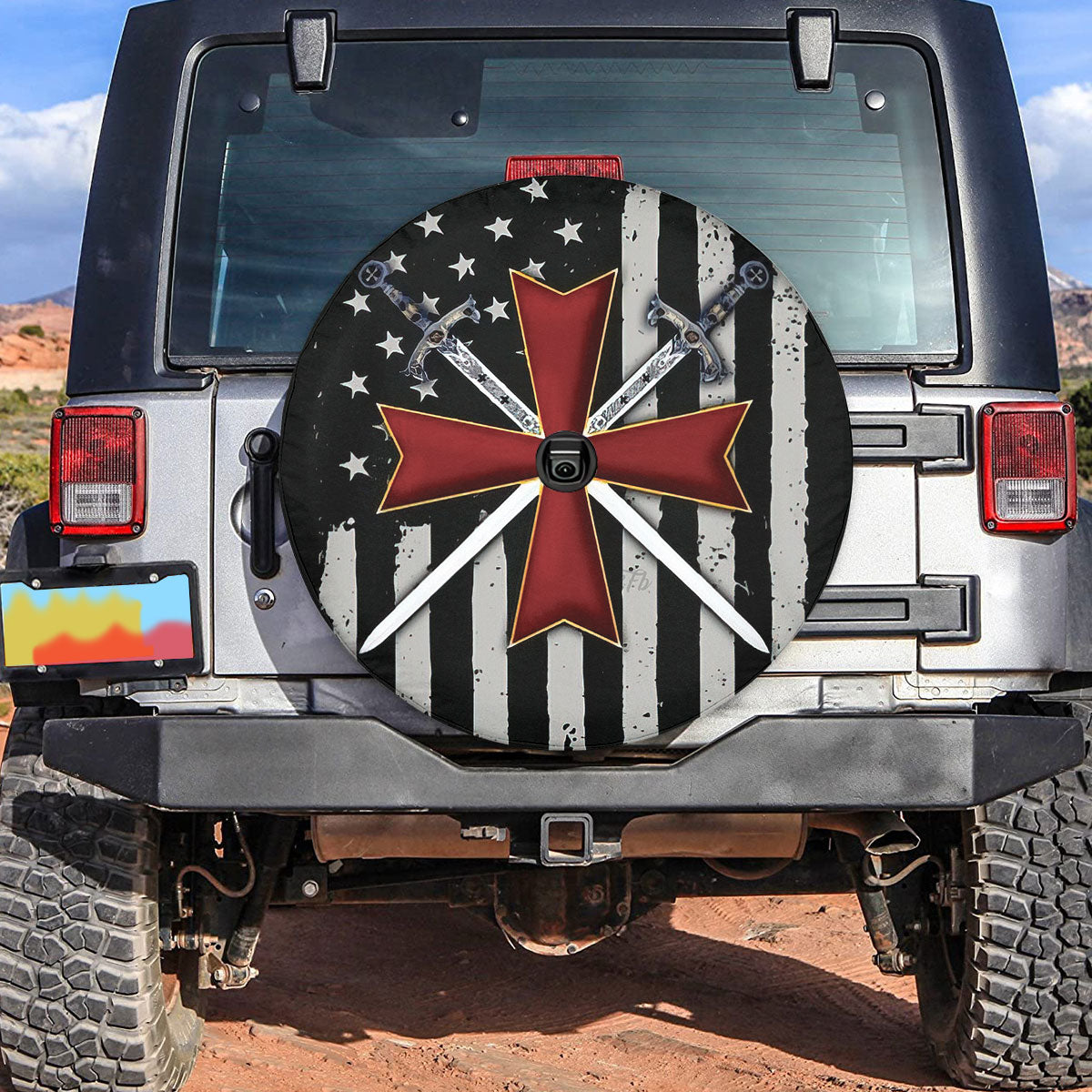 Petthouse | Jesus Christian Cross Sword American Flag Spare Tire Cover Christian Truck Decor Religious Gift