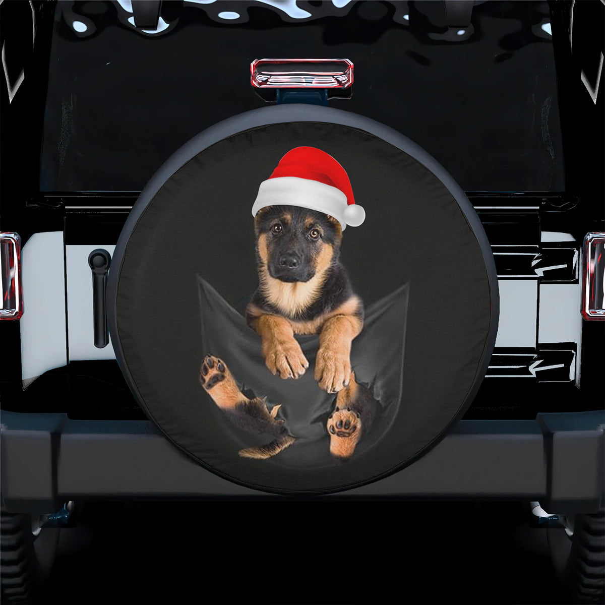 Petthouse | German Shepherd Pocket Wheel Cover, Santa Hat Shepherd Car Accessories, Puppy Lover