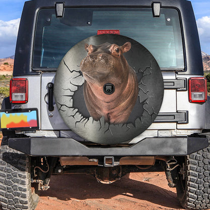 Petthouse | Hippopotamus Cute Tire Wheel Protector Hippo Through Cracked Hole Truck Cover Animal Lover