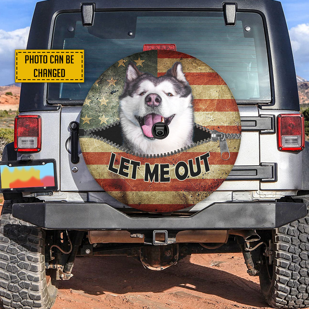 Petthouse | Alaskan Malamute Peeking Out Zipper Tire Protector Customizable Dog's Photo Canvas Tire