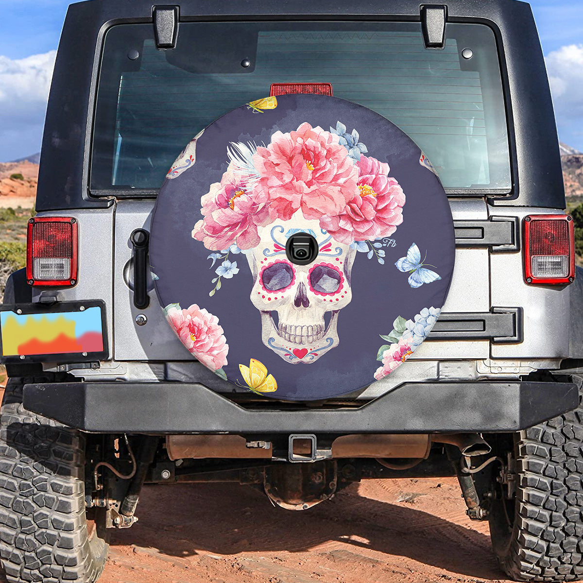 Petthouse | Sugar Skull Spare Tire Cover Flower Tire Cover Vintage Art Wheel Covers Car Accessories