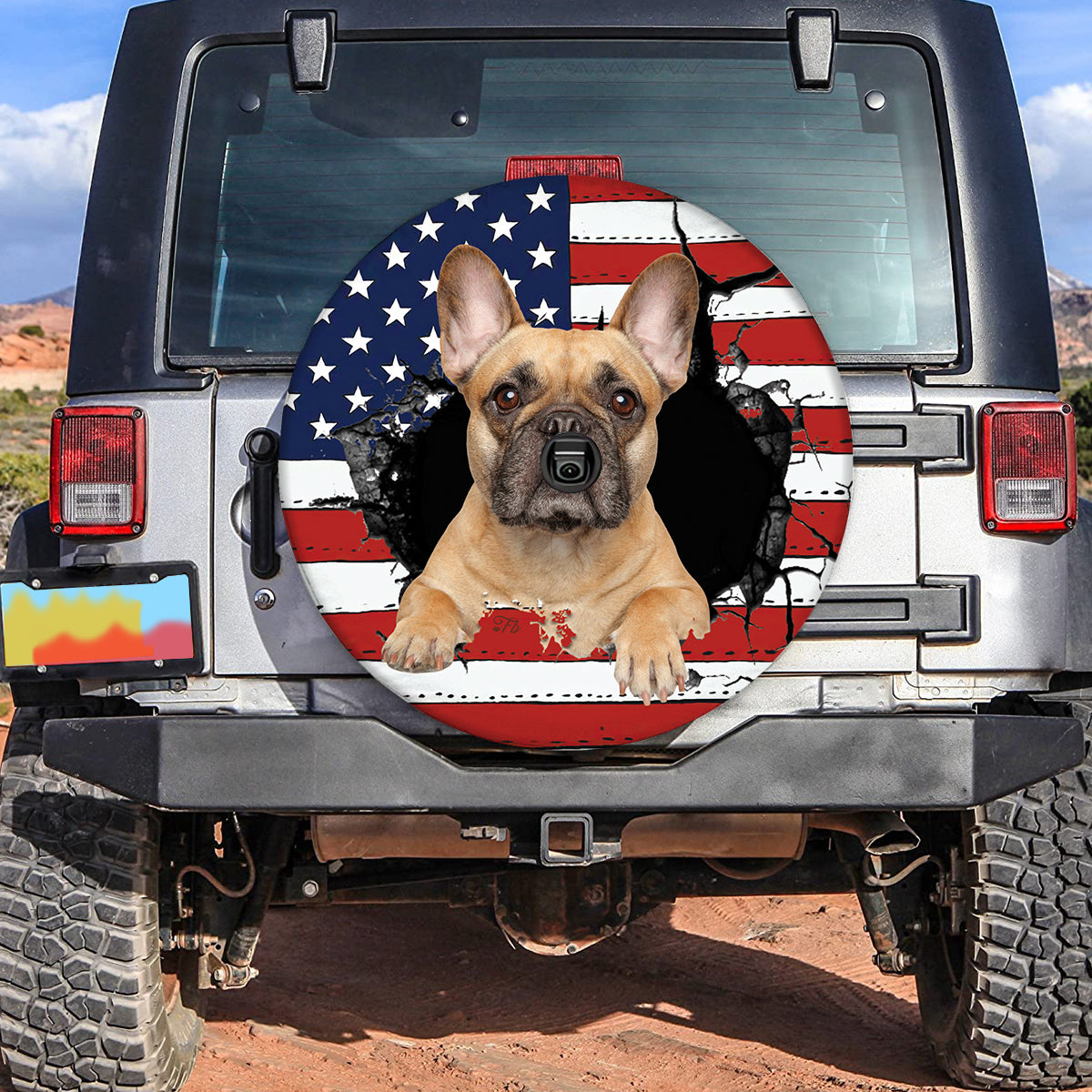 Petthouse | French Bulldog Spare Tire Cover American Flag Tire Cover Dog Lover Tire Cover Dog Lover Decoration