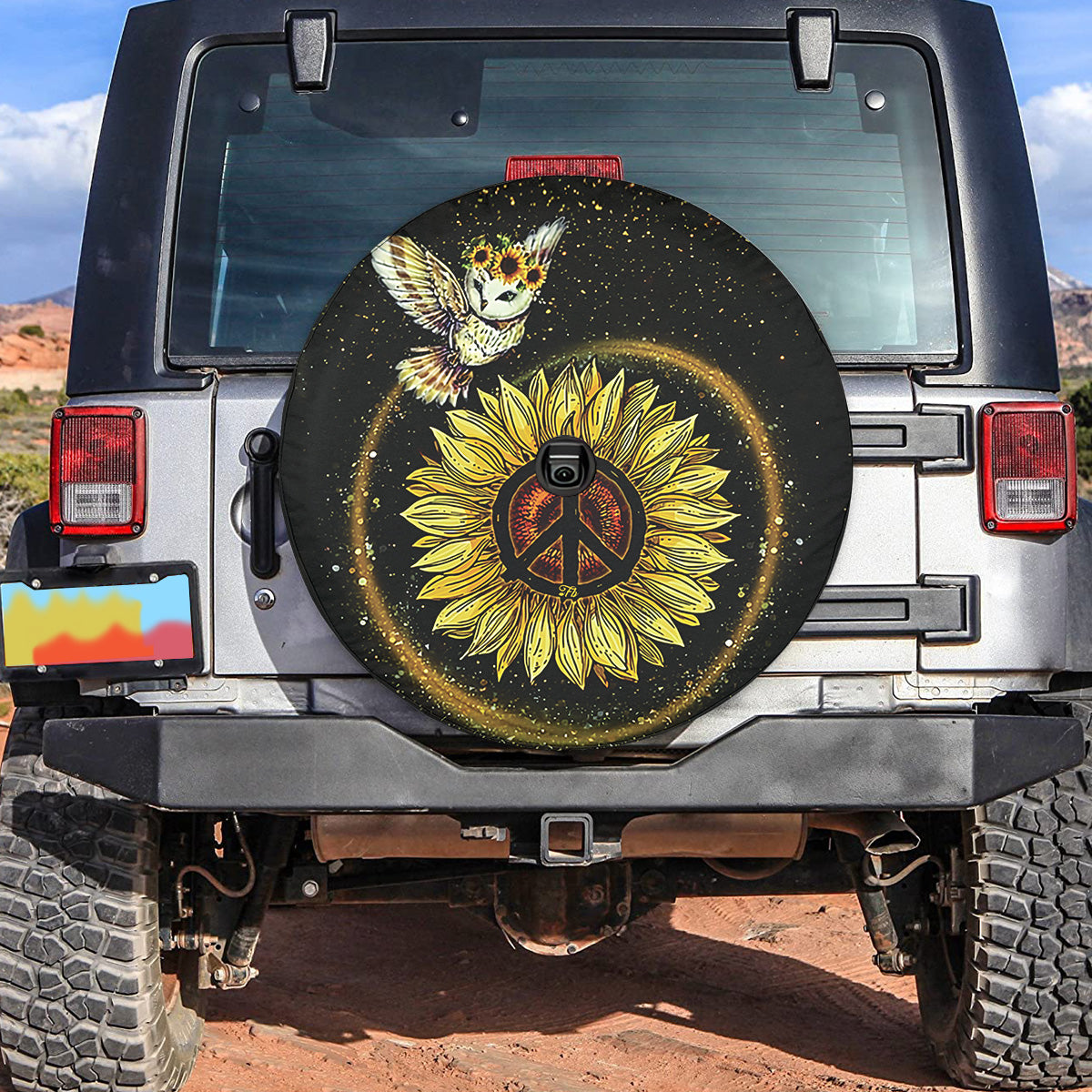 Petthouse | Owl Sunflower Cute Spare Tire Cover Hippie Peace Sign Wheel Cover For Car Hippie Car Decor