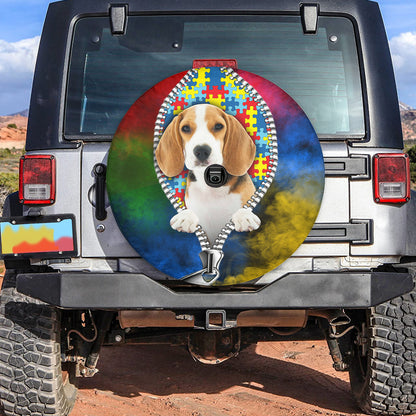 Petthouse | Beagle Autism Puzzles Zipper Print Spare Wheel Cover Neurodiversity Tire Cover Dog Lover Gifts