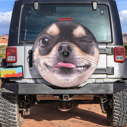 Petthouse | Cute Winking Chihuahua Custom Spare Tire Cover Animal Portrait Waterproof Durable Wheel Cover