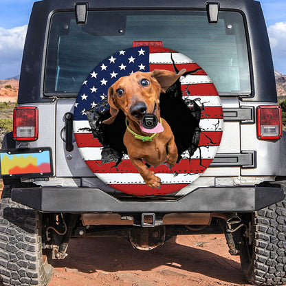 Petthouse | Dachshund Happy Moment Spare Tire Cover American Flag Tire Cover Dog Lover Tire Cover Car Decor