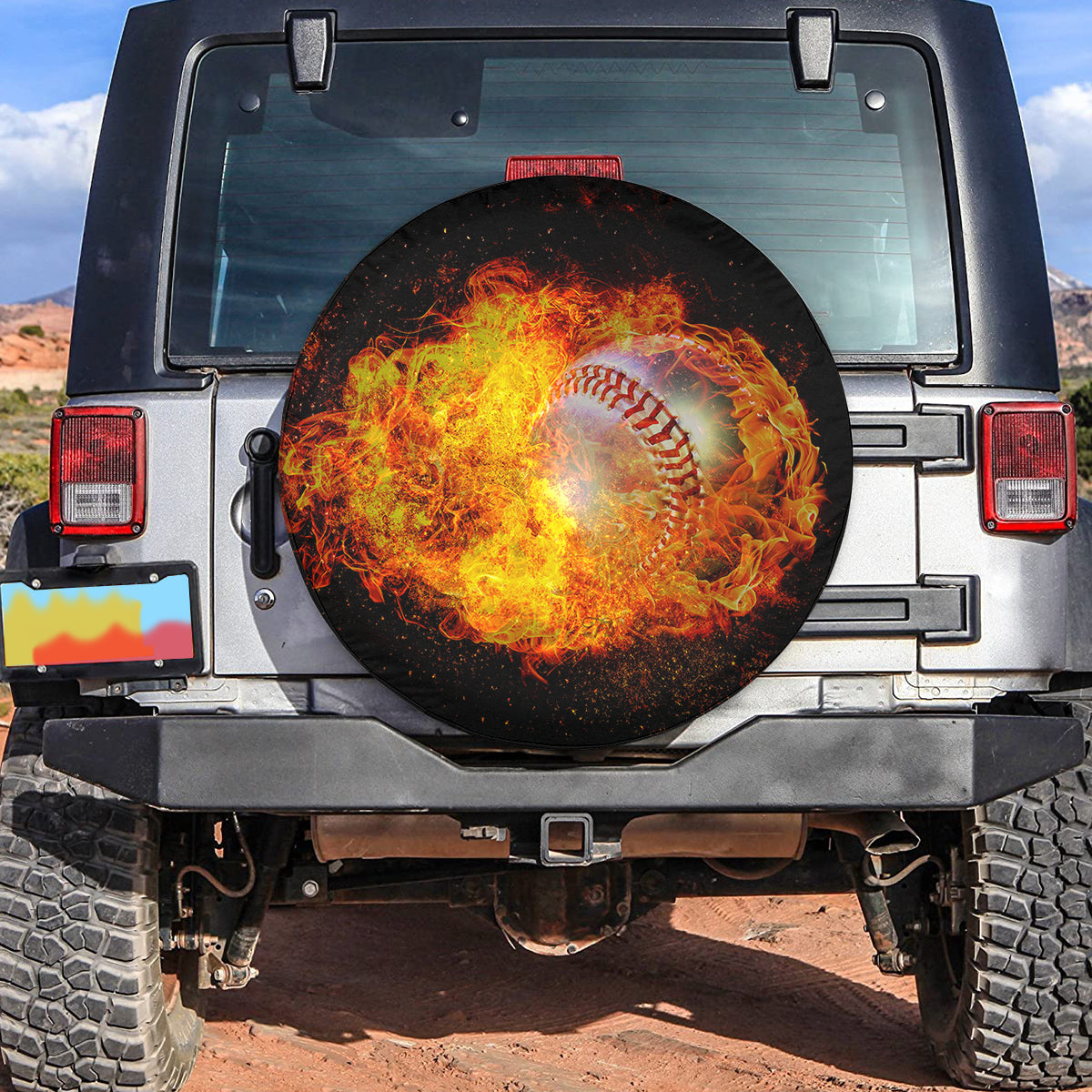 Petthouse | A Flame Baseball Ball Floating In The Air Spare Tire Cover, Softball Player Lovers