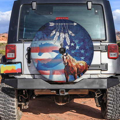 Petthouse | Horse American Patriot Spare Tire Cover Native American Feather Horse Soul Wheel Cover Cowboy Gift