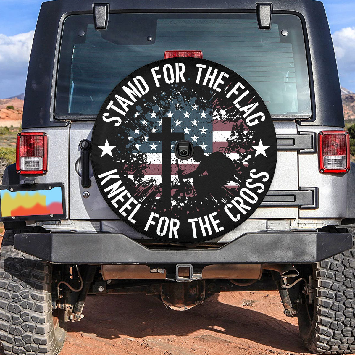 Petthouse | American Veteran Christian Cross Spare Tire Cover Us Soldier Memorial Day Decor Grandpa Daddy Gift