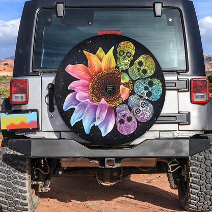 Petthouse | Sunflower Skull Spare Tire Cover Sugar Skull Sunflower Wheel Cover Day Of The Dead