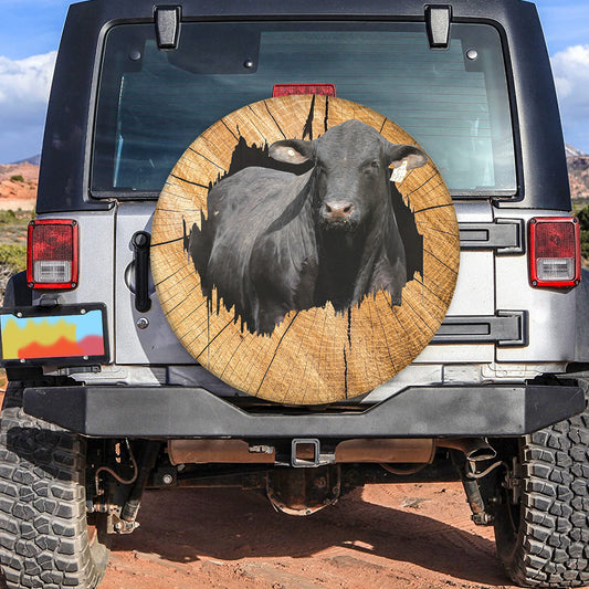 Petthouse | Brangus Wood Hold Spare Tire Cover, Black Cow Farmer Country Animal Lovers, Funny Gift