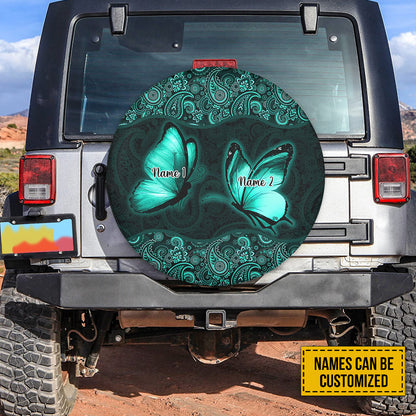 Petthouse | Personalized Turquoise Butterfly Spare Tire Cover Paisley Pattern Decor Car