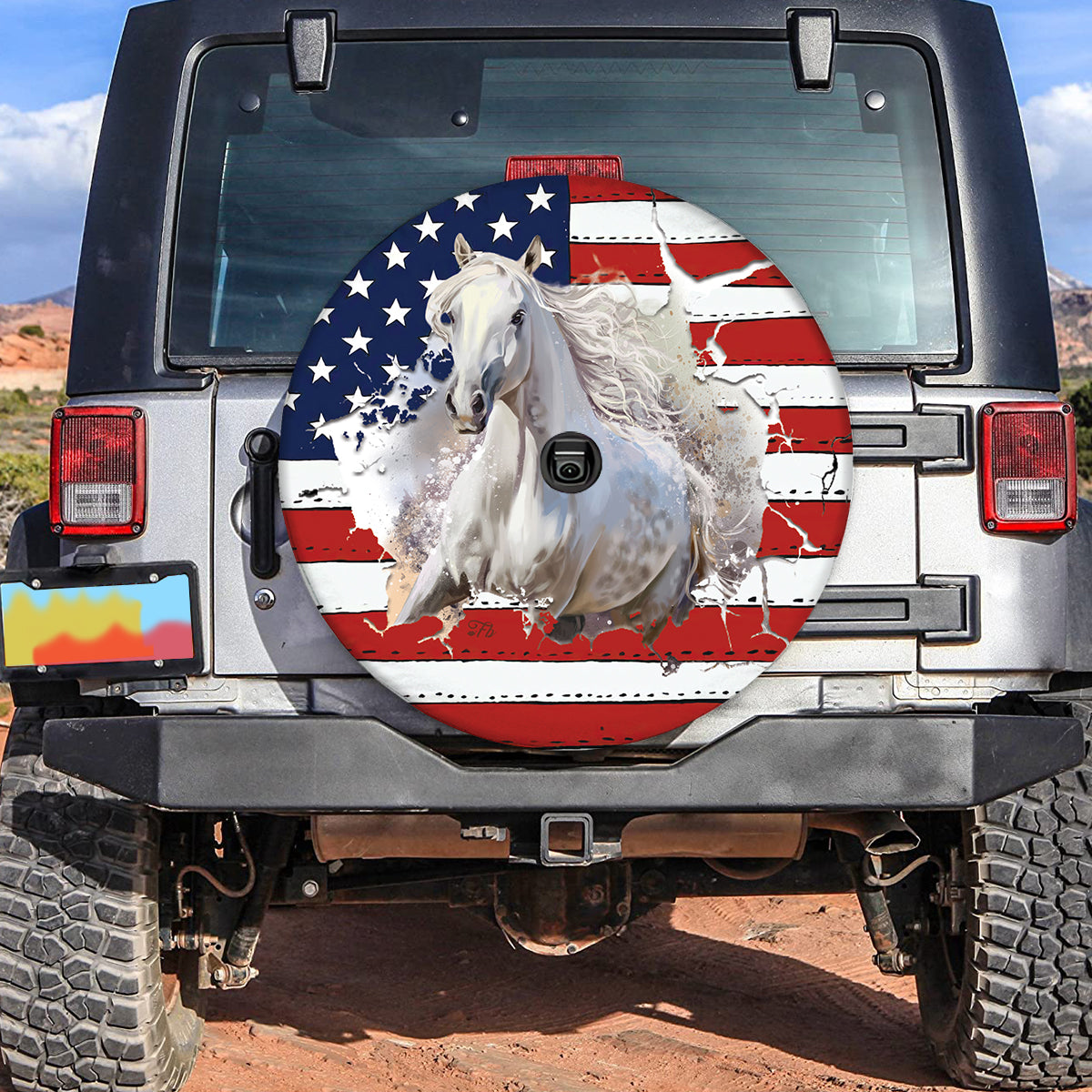 Petthouse | White Horse Spare Tire Cover Horse Usa Flag Independence Day Spare Wheel Cover Car Accessories