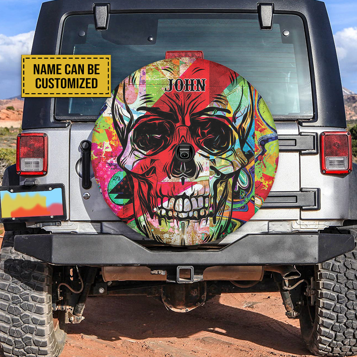 Petthouse | Skull Spare Tire Cover Custom Name Tire Cover Graffiti Skull Tire Wrap Horror Style Car Accessory