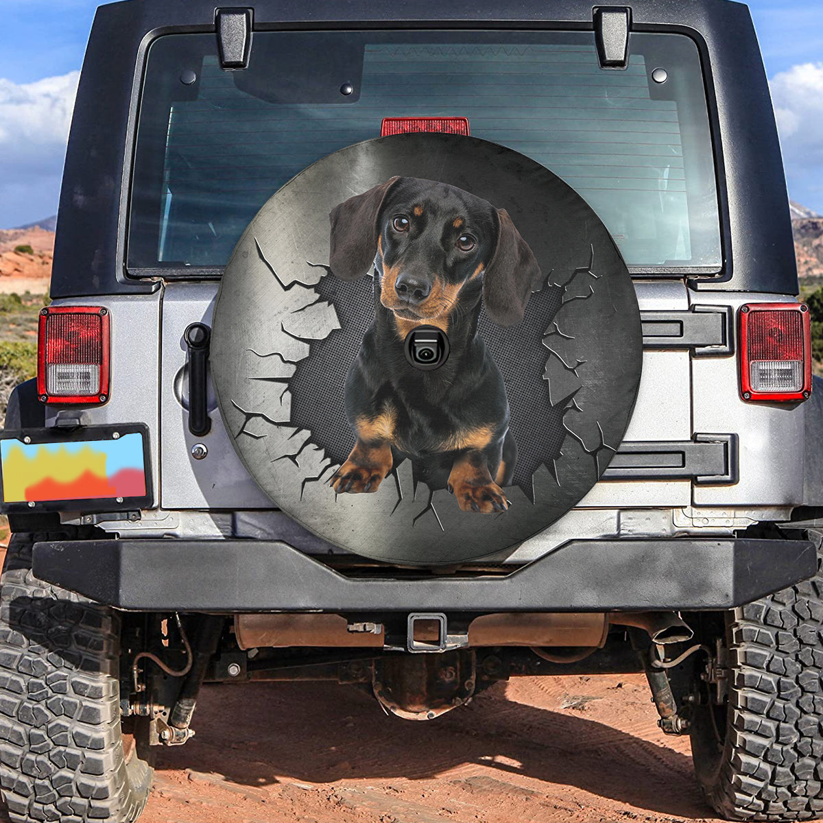 Petthouse | Black Dachshund Puppy Dog Spare Tire Cover Dog Tire Protector Dog Lover Wheel Cover