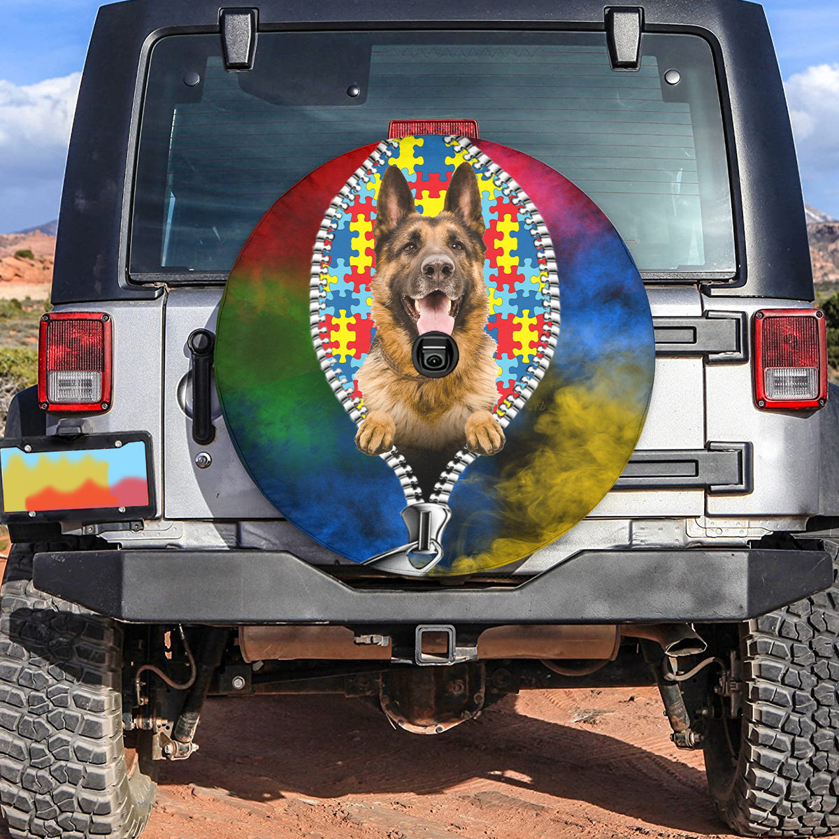 Petthouse | German Shepherd Autism Acceptance Spare Tire Cover Neurodiversity Wheel Cover Autistic Pride