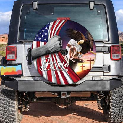 Petthouse | Jesus Take The Wheel Spare Tire Cover Jesus Christ Eagle American Flags God Bless