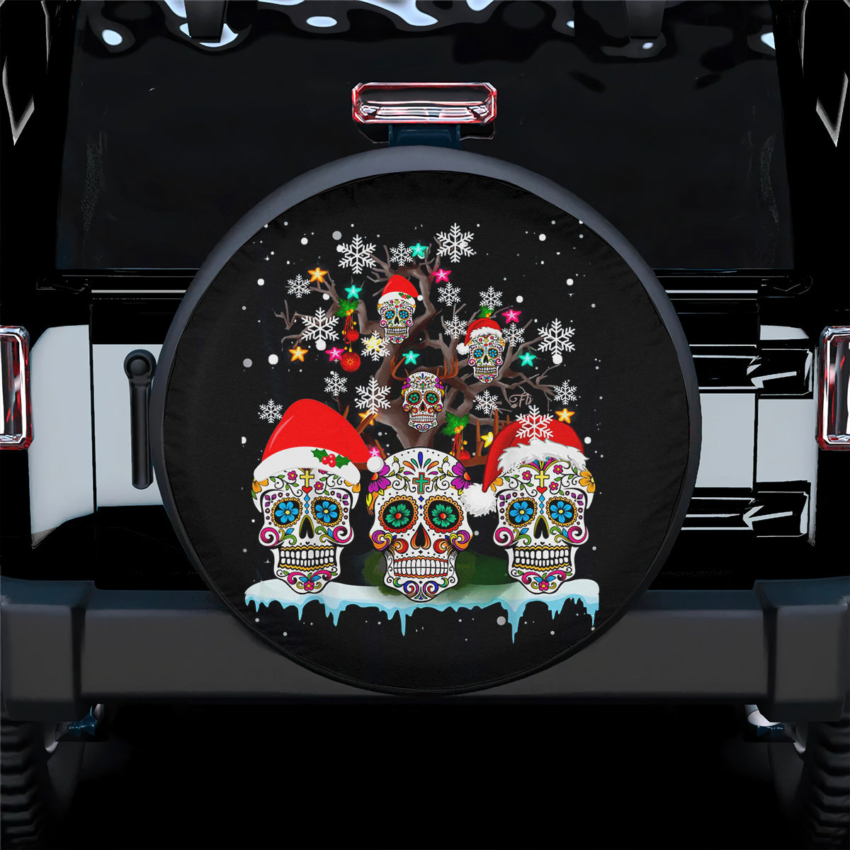 Petthouse | Sugar Skull Christmas Spare Tire Cover, Christmas Skull Wheel Cover, Christmas Tree Car Decor