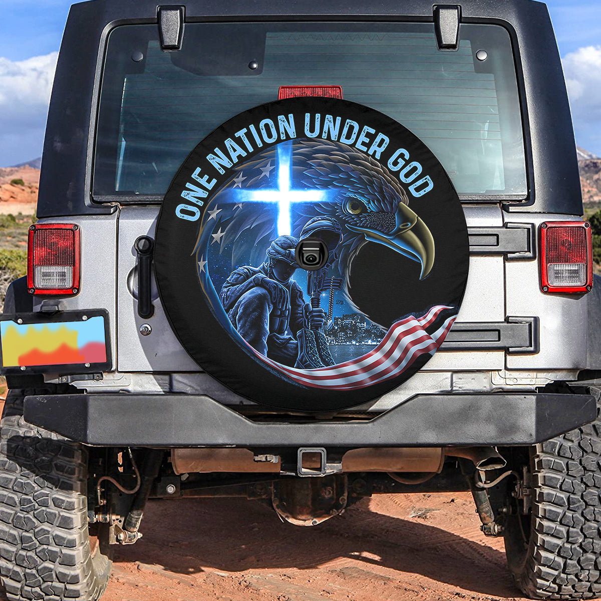 Petthouse | One Nation Under God Tire Cover Christ Spare Tire Cover Military Tire Cover Patriot Car Decor