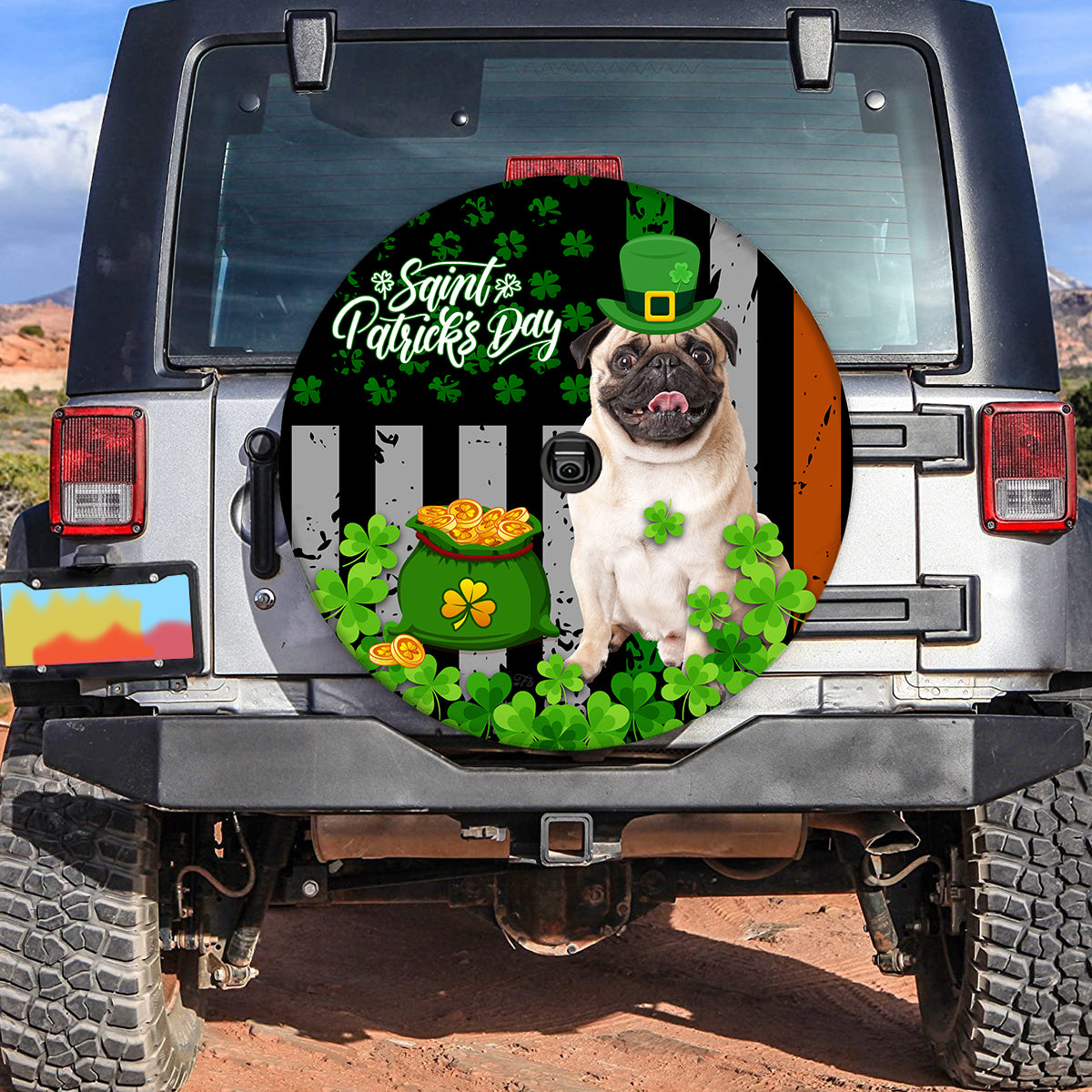 Petthouse | Saint Patrick's Day Spare Tire Cover Pug Dog In Hat Tire Wrap Clover For Irish Christian