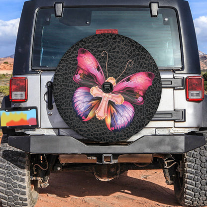 Petthouse | Jesus Cross Christian Spare Tire Cover Butterfly Spare Tire Cover Black Leather Print Canvas Tire