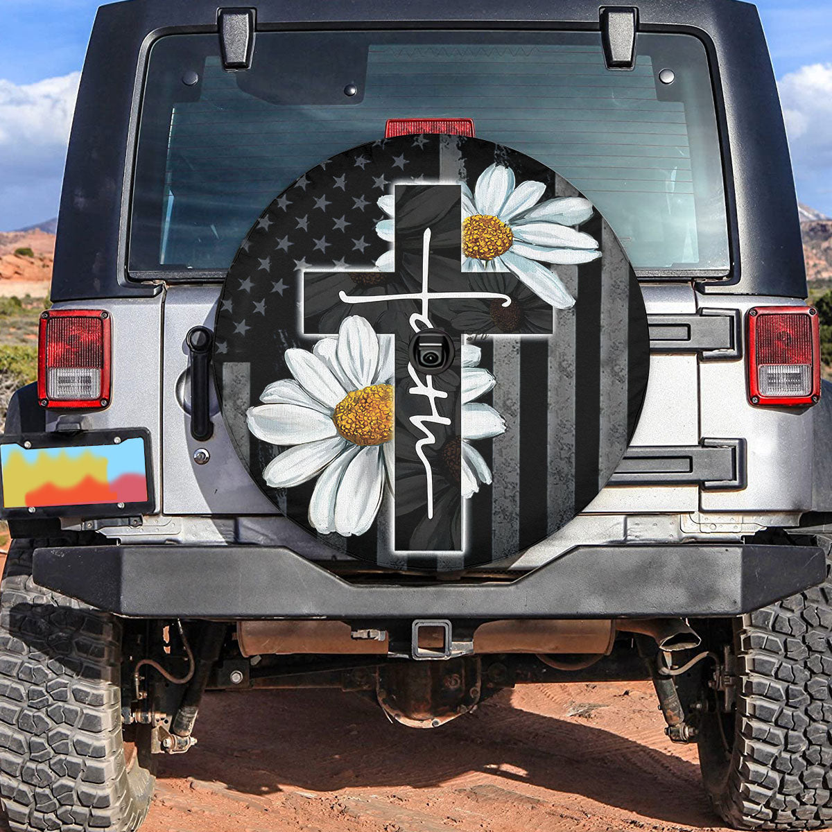 Petthouse | Faith Christian Cross Daisy Us Flag Spare Tire Cover Truck Decor God Lovers Gift Religious Gift