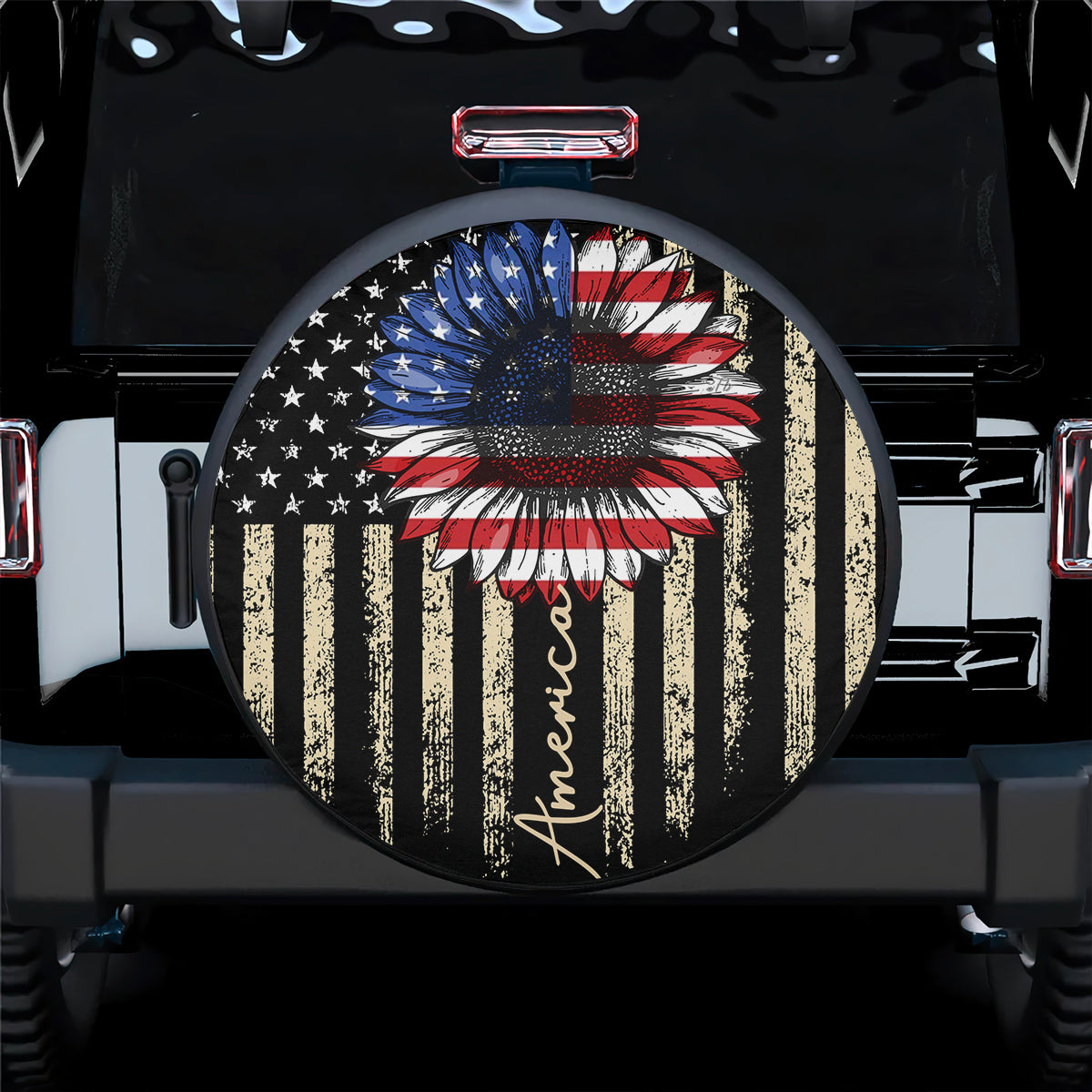 Petthouse | Sunflower American Flag Spare Tire Cover Sunflower Us Flag Vintage American Pride