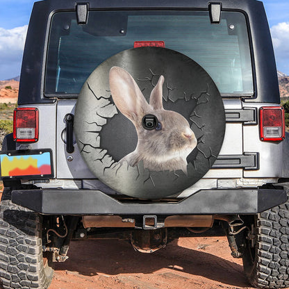 Petthouse | Gray Rabbit Portrait Camper Tire Cover Crack Hole Printed Durable Tire Protector For Animal Lovers