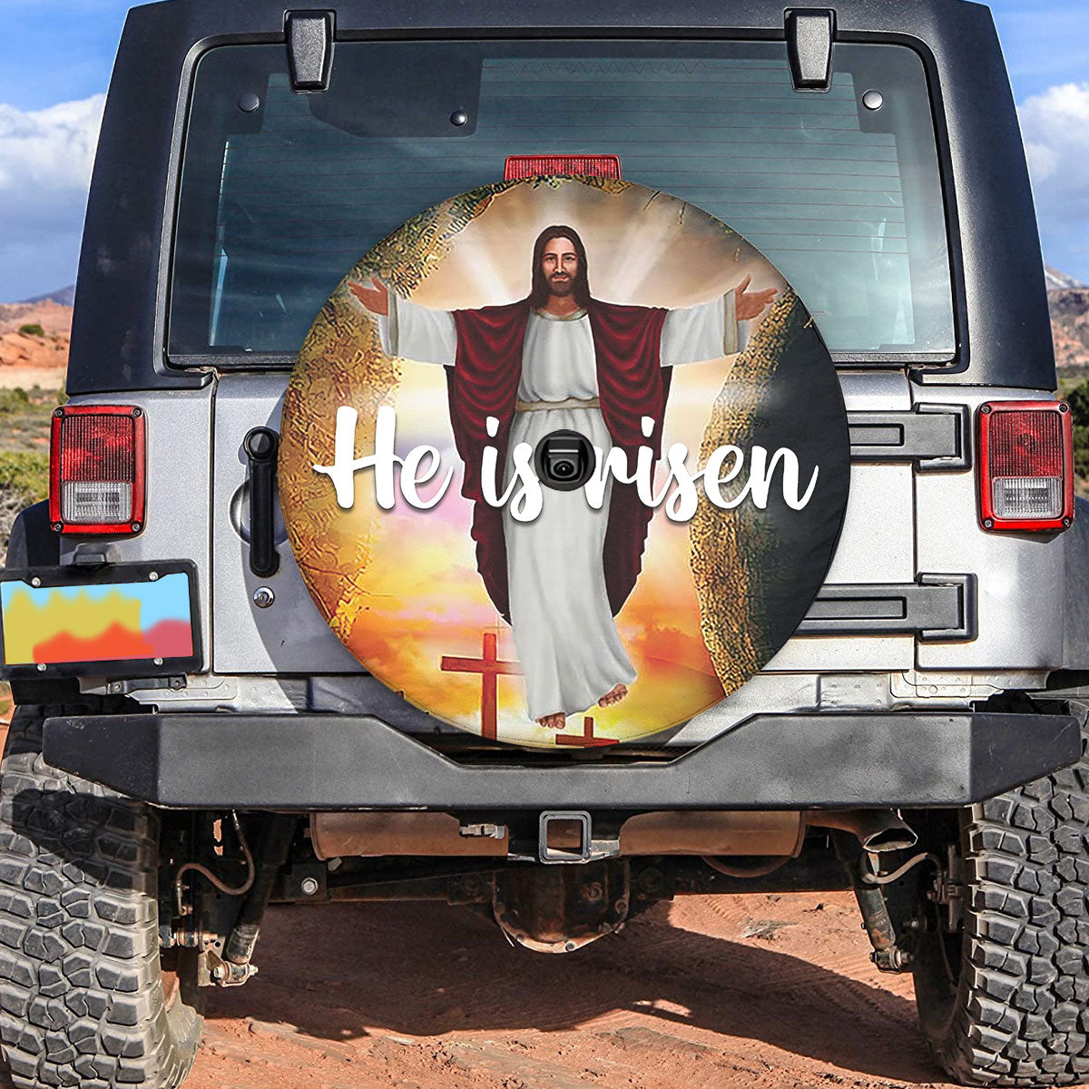 Petthouse | Jesus Christ Spare Tire Cover He Is Risen Tire Cover Christ Cross Wrap Christian Car Accessories