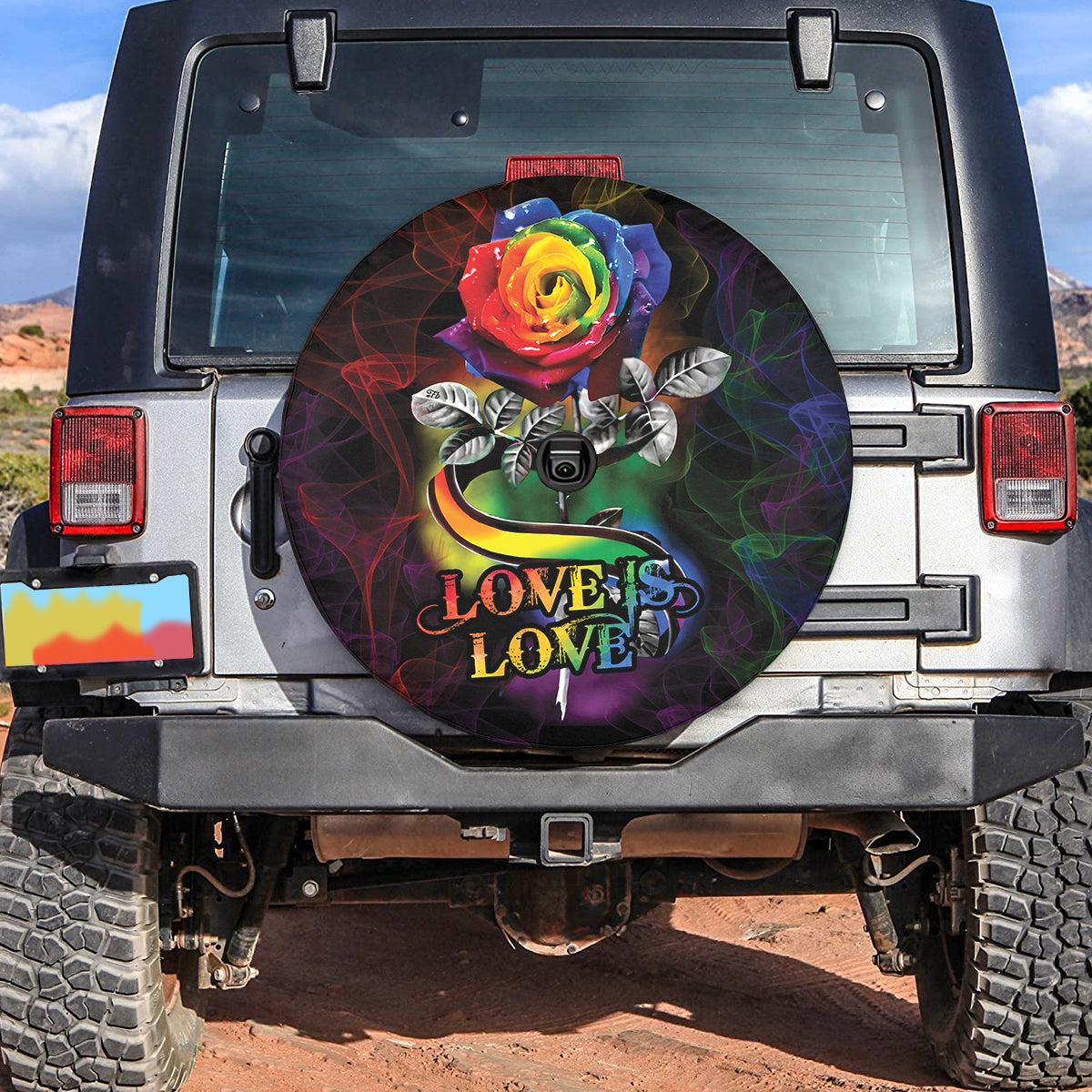 Petthouse | Love Is Love Spare Tire Cover Rainbow Rose Tire Wrap Lgbt Tire Cover Car Decoration