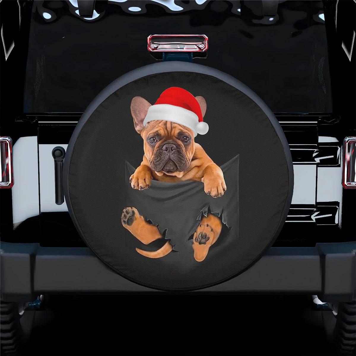 Petthouse | Pug Break Pocket Spare Tire Cover, Puppy Pug Wear Santa Hat, Tire Cover Christmas