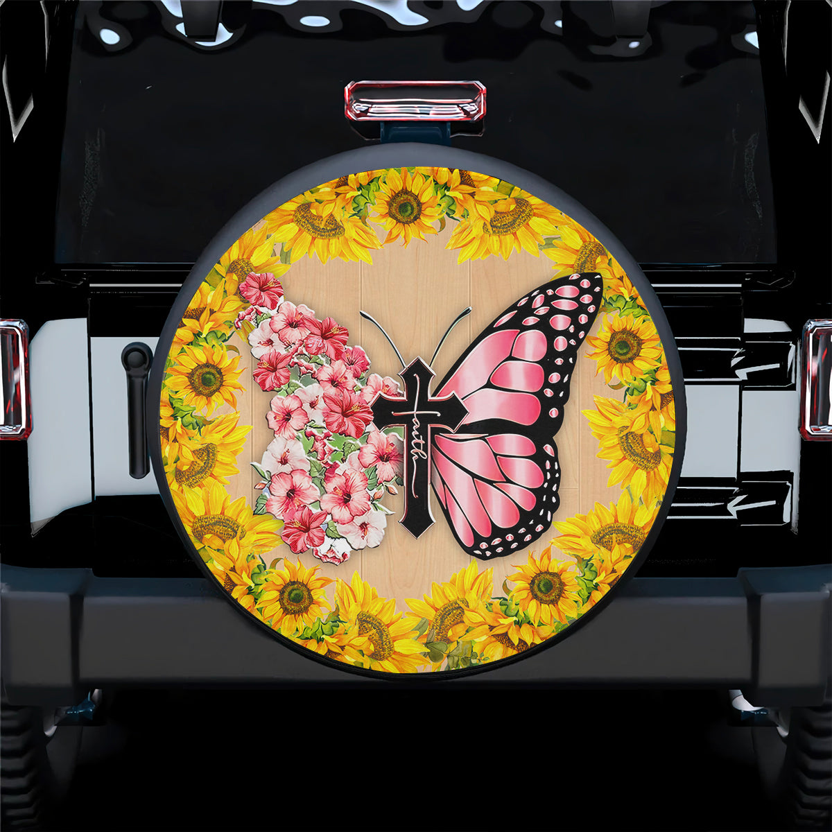 Petthouse | Christ Butterfly Tire Cover Hibiscus Pattern Tire Cover Sunflower Pattern Cover Car Decoration