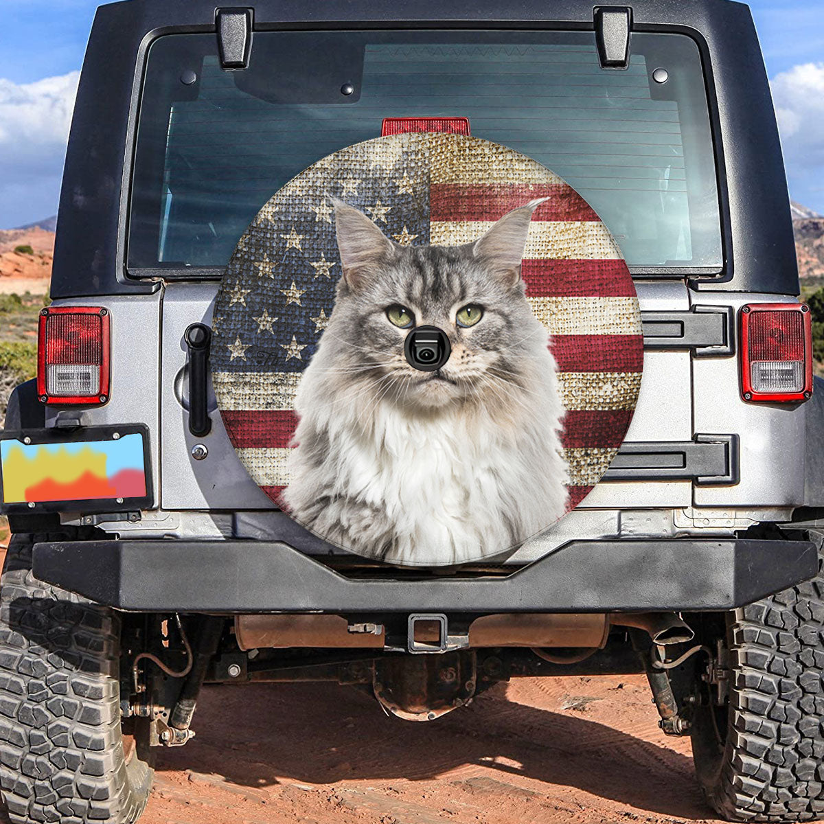 Petthouse | Maine Coon Cat Spare Tire Cover Car Accessories Trailer Tire Cover American Flag Wheel Cover