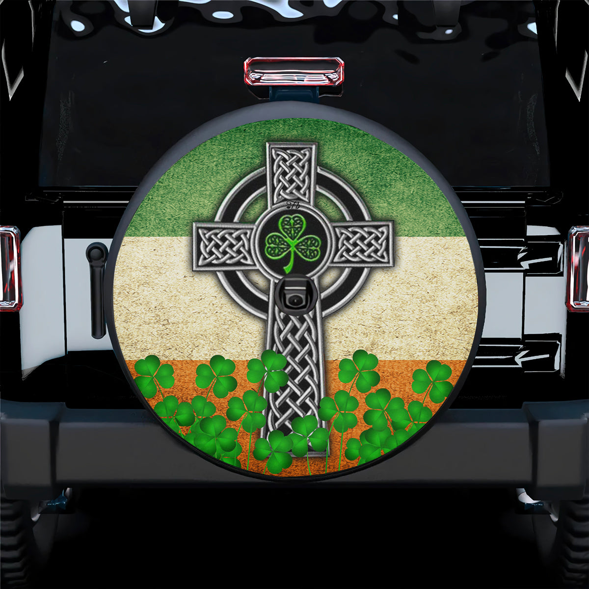 Petthouse | Irish Shamrock St Patricks Day Spare Tire Cover Irish Celtic Cross Flag Decoration Car Decor