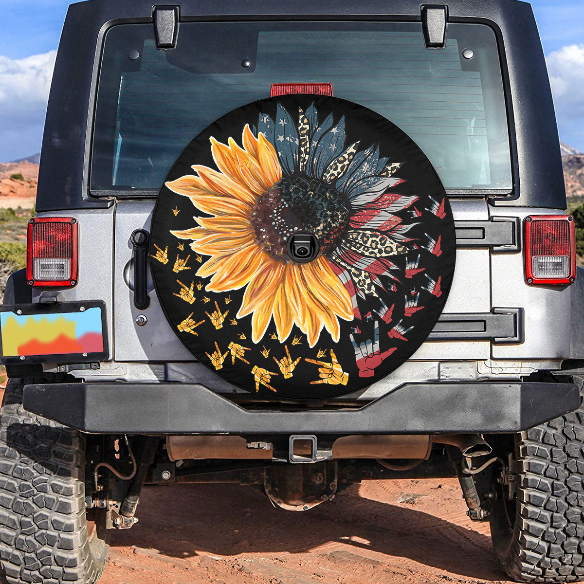 Petthouse | Sunflower Spare Tire Cover American Flag Wheel Cover Rock Hand Sign Tire Protector New Car Gift