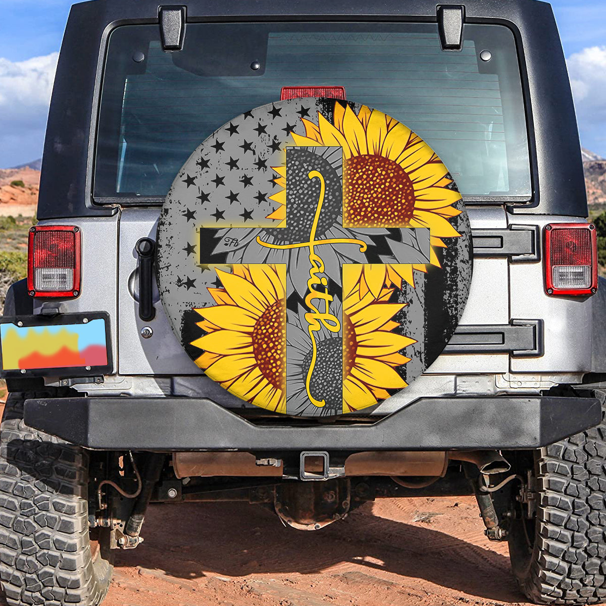 Petthouse | Christ Cross Faith Spare Tire Cover Cross Sunflower Tire Cover American Flag Tire Cover Patriot Gift