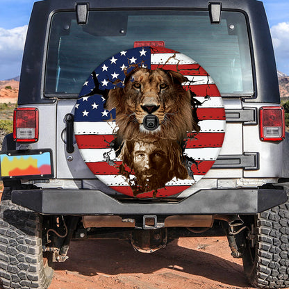 Petthouse | Lion Jesus Spare Tire Cover American Flag Tire Cover Lion Of Judah Cover Christian Car Decoration