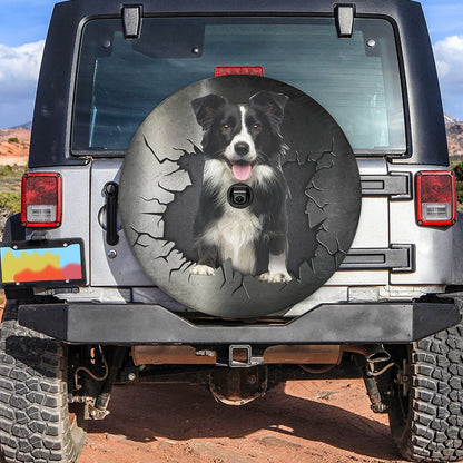 Petthouse | Border Collie Pet Wheel Cover Metal Crack Hole Printed Humorous Universal Tire Cover For Dog