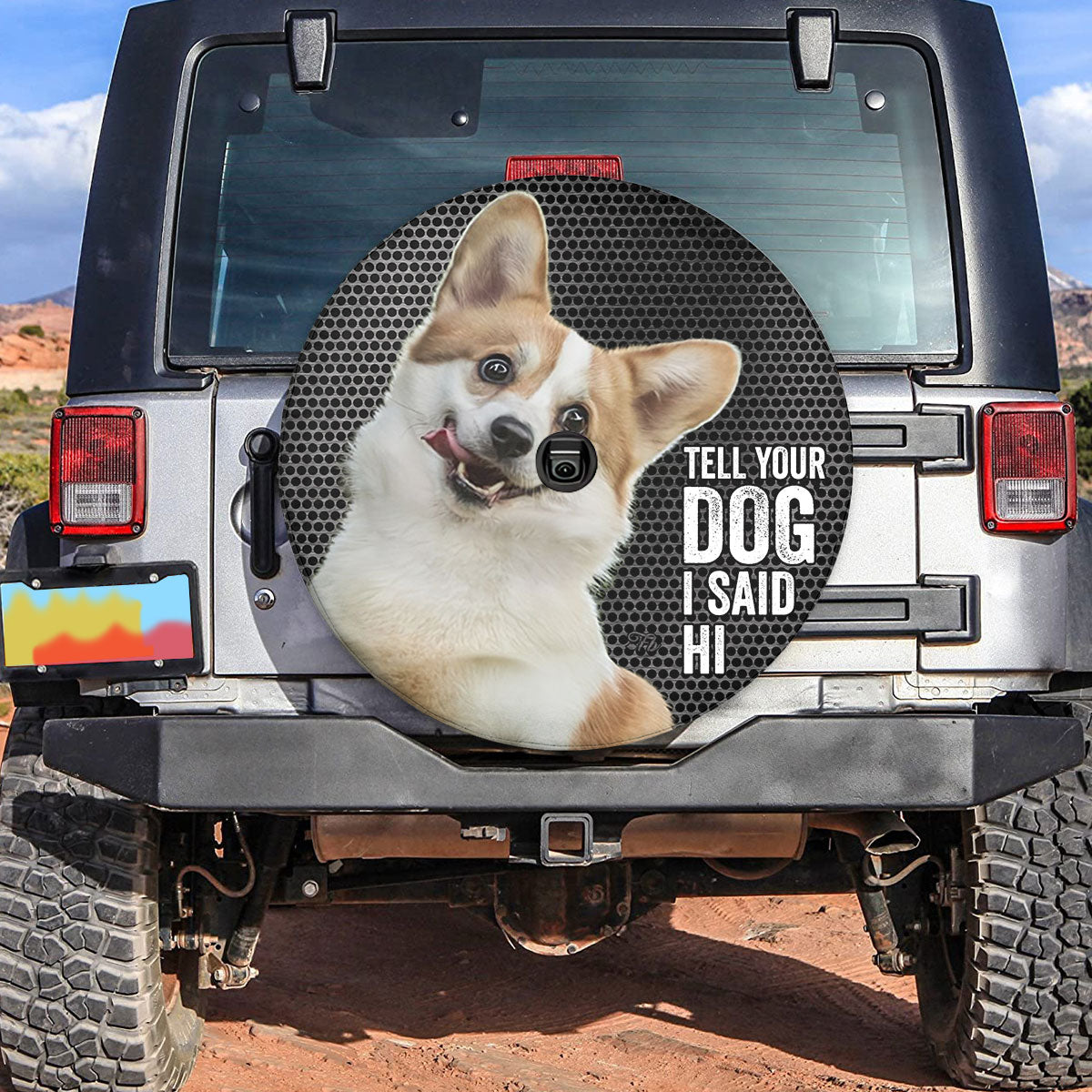 Petthouse | Corgi Dog Spare Tire Cover Cute Trailer Tire Cover Dog Say Hi Waterproof Spare Tire Cover