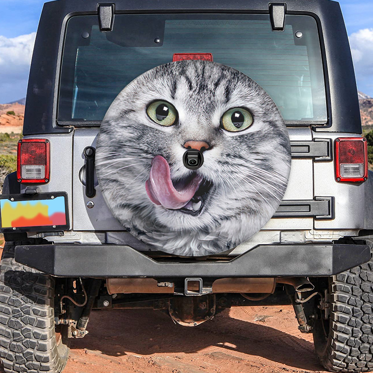 Petthouse | Long Hair Gray Cat Funny Cat Tire Cover Animal Tire Wheel Cover Cat Lover Cover Car Accessories