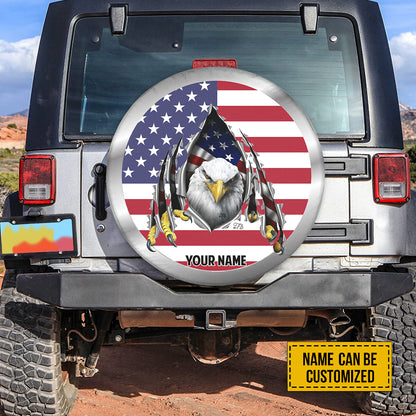 Petthouse | Customized Eagle American Flag Spare Tire Cover Eagle American Flag Torn Metal Pride American