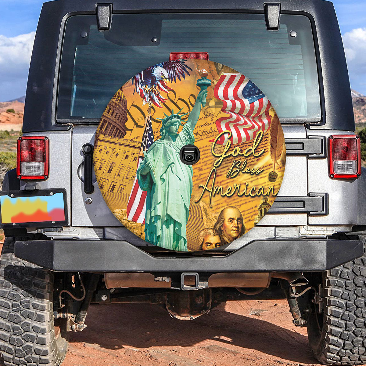 Petthouse | God Bless American Happy 4th Of July Spare Tire Cover Us Statue Of Liberty Eagle Truck Cover