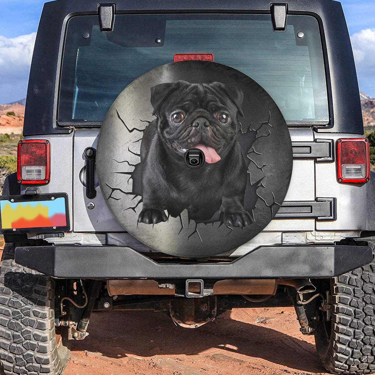 Petthouse | Black Pug Exploded Wall Funny Spare Tire Cover Pug Printed Tire Protector For Dog Mom Dad