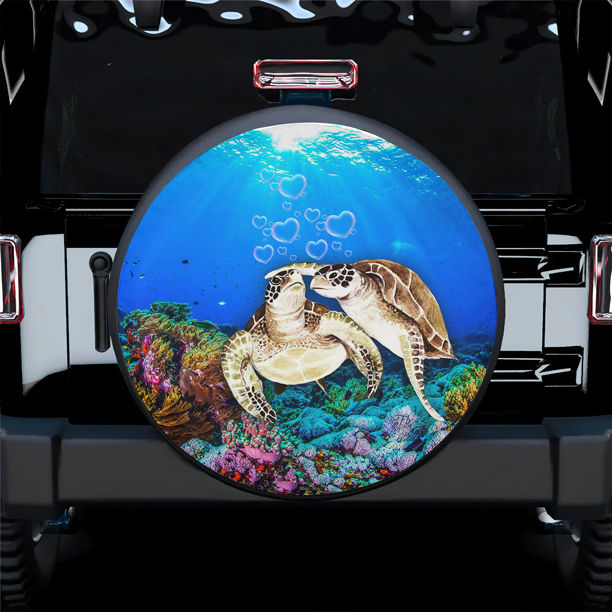 Petthouse | Couple Turtle In Love Spare Tire Cover Undersea Artwork Tire Wrap Sea Turtle Wrap Car Decoration