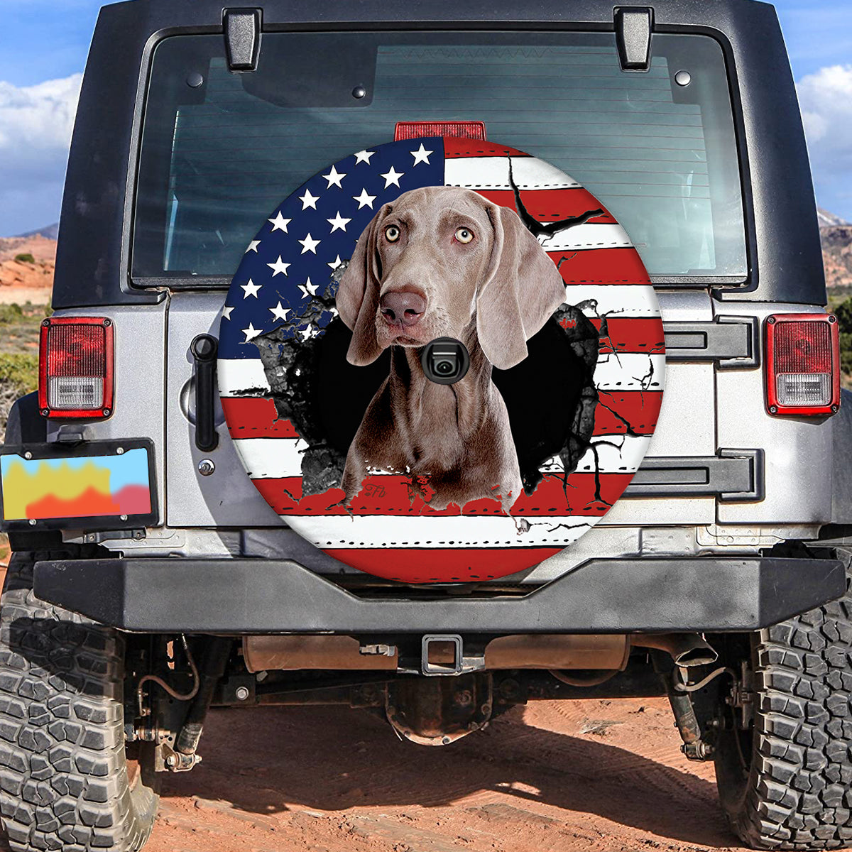 Petthouse | Weimaraner Dog Spare Tire Cover American Flag Tire Wrap Dog Lover Car Tire Wrap Dog Lover