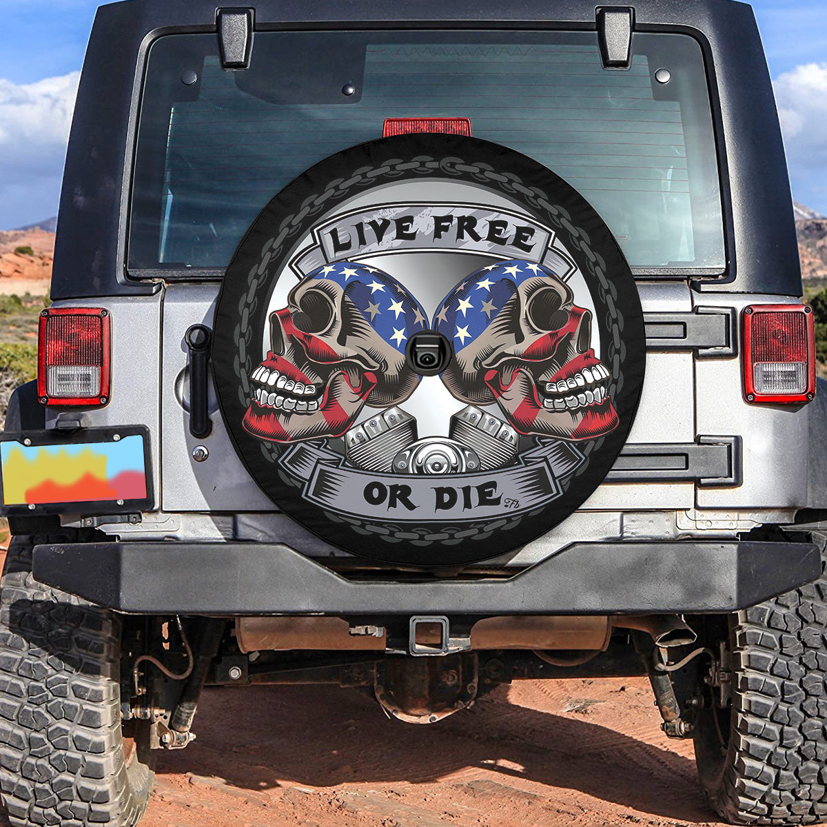 Petthouse | Skull Usa Flag Print Spare Tire Cover Mechanic Dad Independence Day Wheel Cover Live Free Or Die