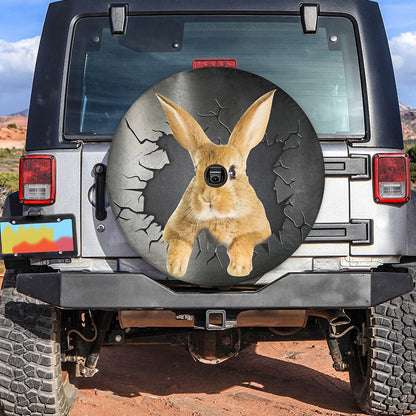 Petthouse | Rabbit Cute Wheel Tire Covers Bunny Breaking Wall Print Spare Wheel Cover Fun Car Decor Accessory