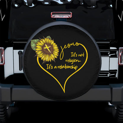 Petthouse | Sunflower Cross Heart Spare Tire Cover Jesus It's Not Religion It's A Relationship